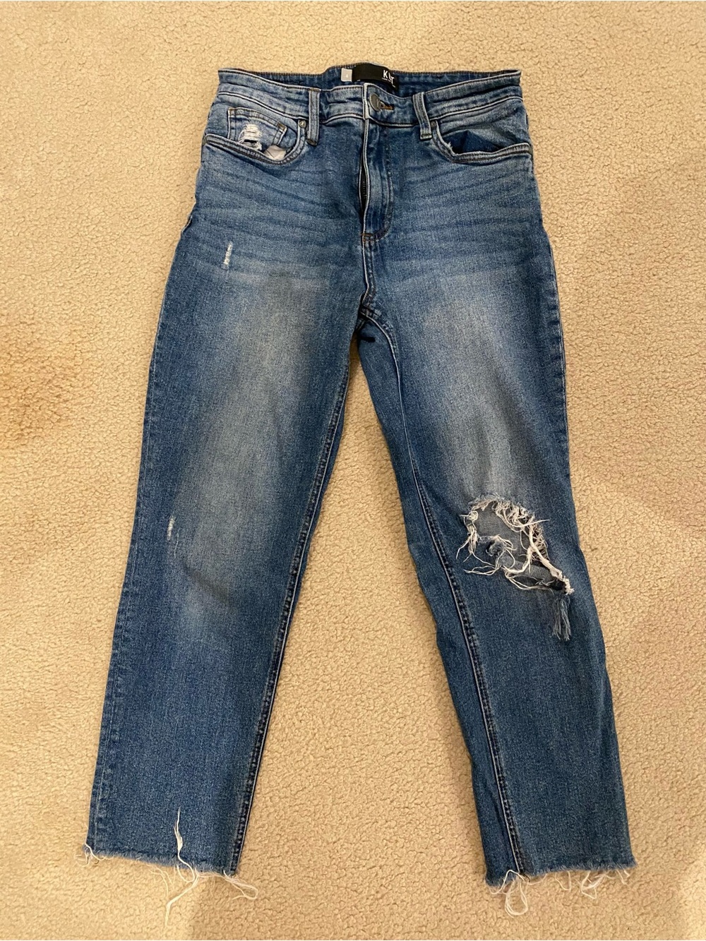Kut from the Kloth Distressed Dark Blue Straight Leg Jeans